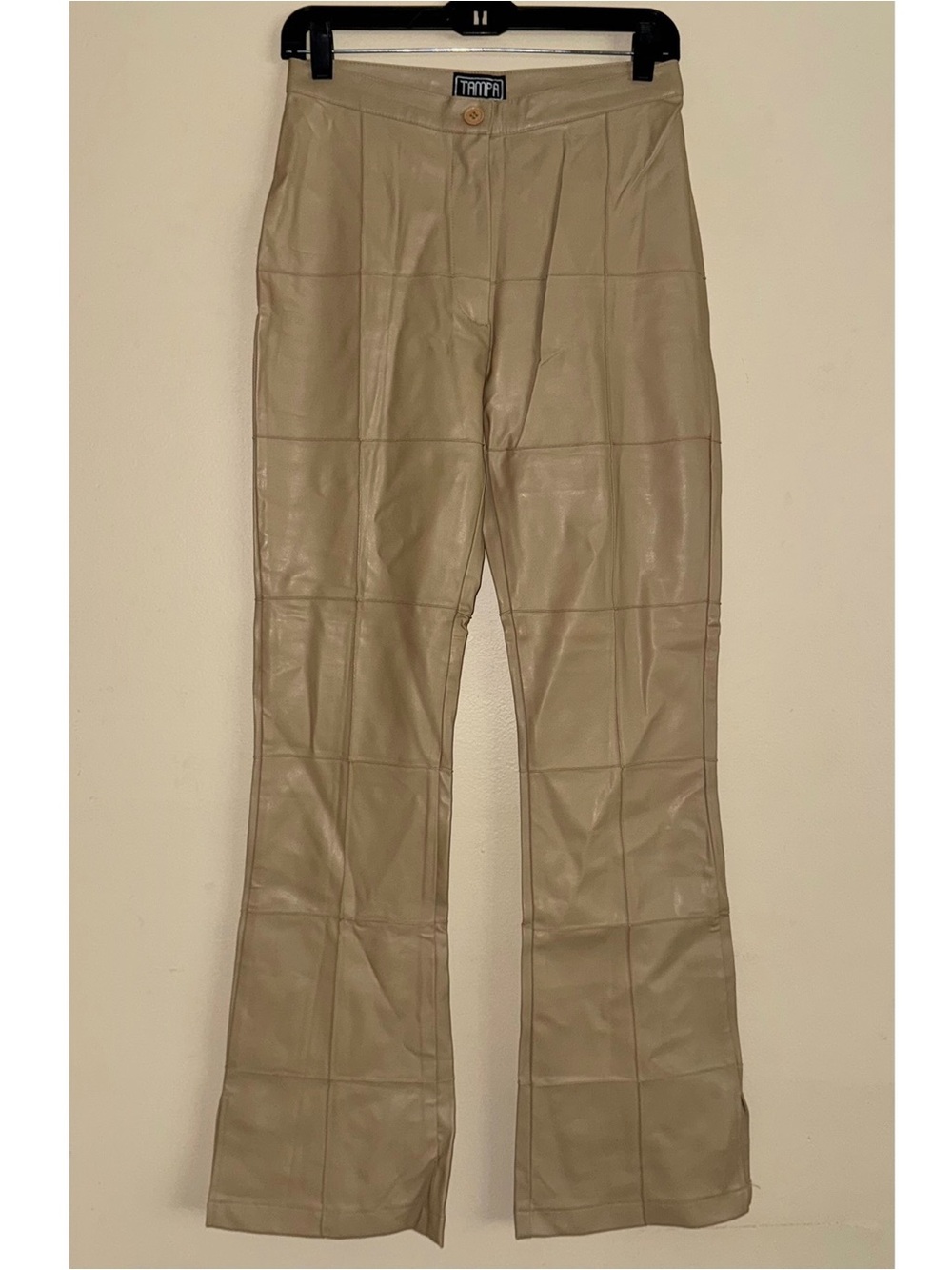 Vintage TAMPA Beige Patchwork Faux Leather Flare Pants Size 28 NWT!